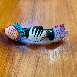 Vintage Hand Painted Barrette with Wooden Fish